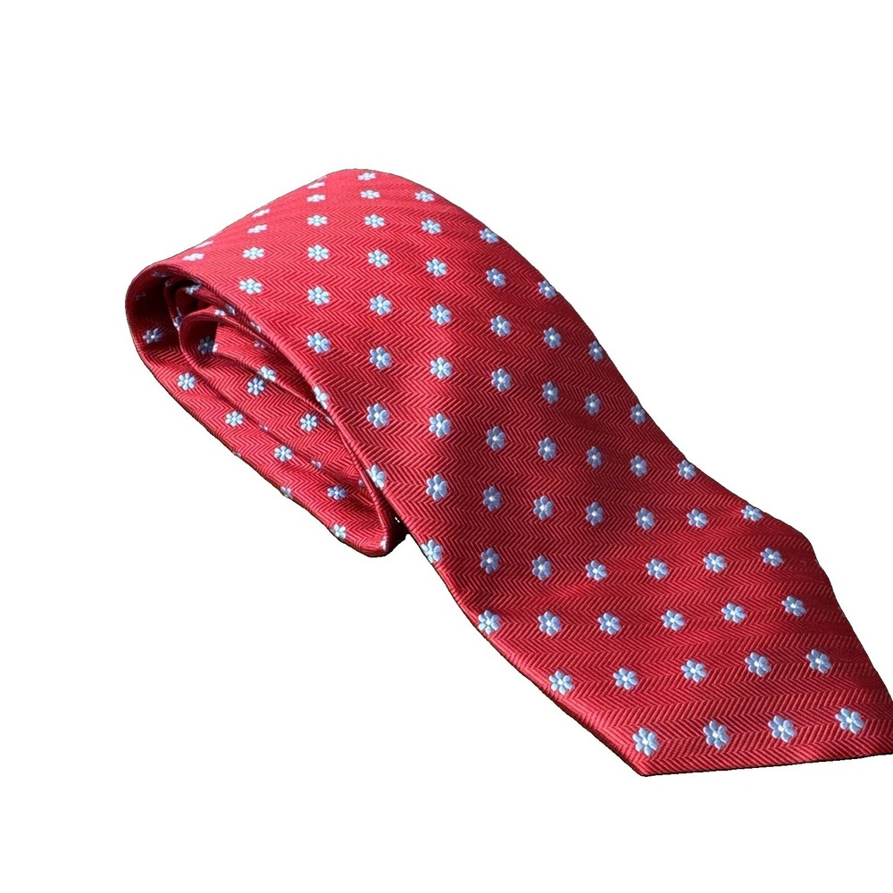 New! Brooks Brothers Mens Red Tie AOP Flower Print Silk Made in USA Office